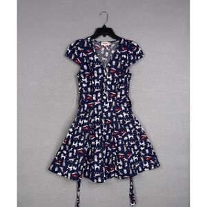 Louche Dress Womens US 6 Blue Cathleen Dogshow Dog Print Fit Flare Cotton Dogmom